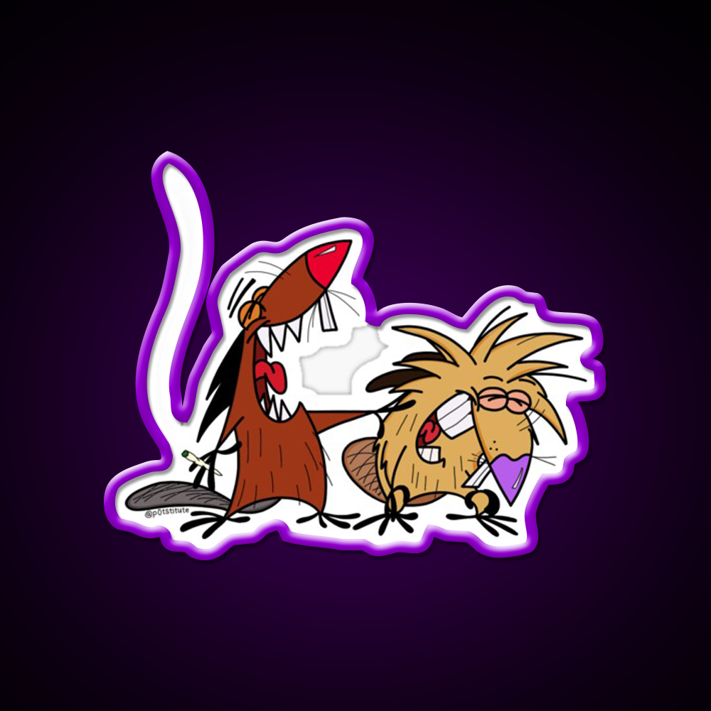 Angry Beavers Weed Cartoon Hemp Inspired Green Leaf Led Neon Sign Rgb Color - LED neon sign view 9