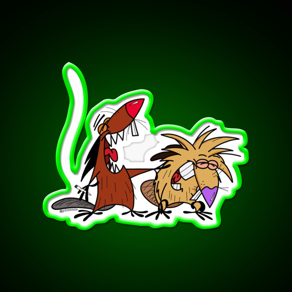 Angry Beavers Weed Cartoon Hemp Inspired Green Leaf Led Neon Sign Rgb Color - Shineneon