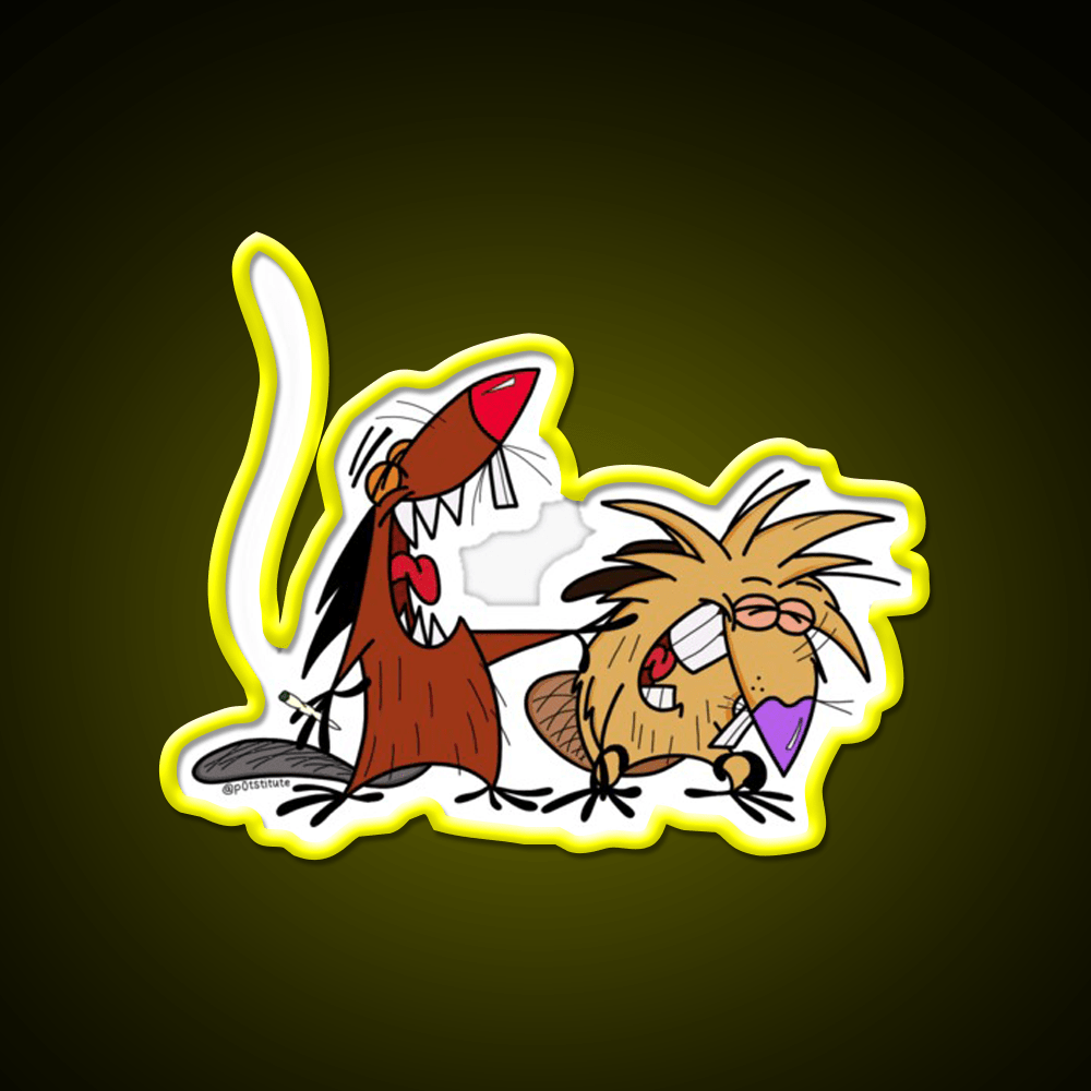Angry Beavers Weed Cartoon Hemp Inspired Green Leaf Led Neon Sign Rgb Color - Shineneon