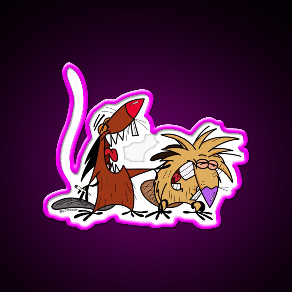 Angry Beavers Weed Cartoon Hemp Inspired Green Leaf Led Neon Sign Rgb Color - Shineneon