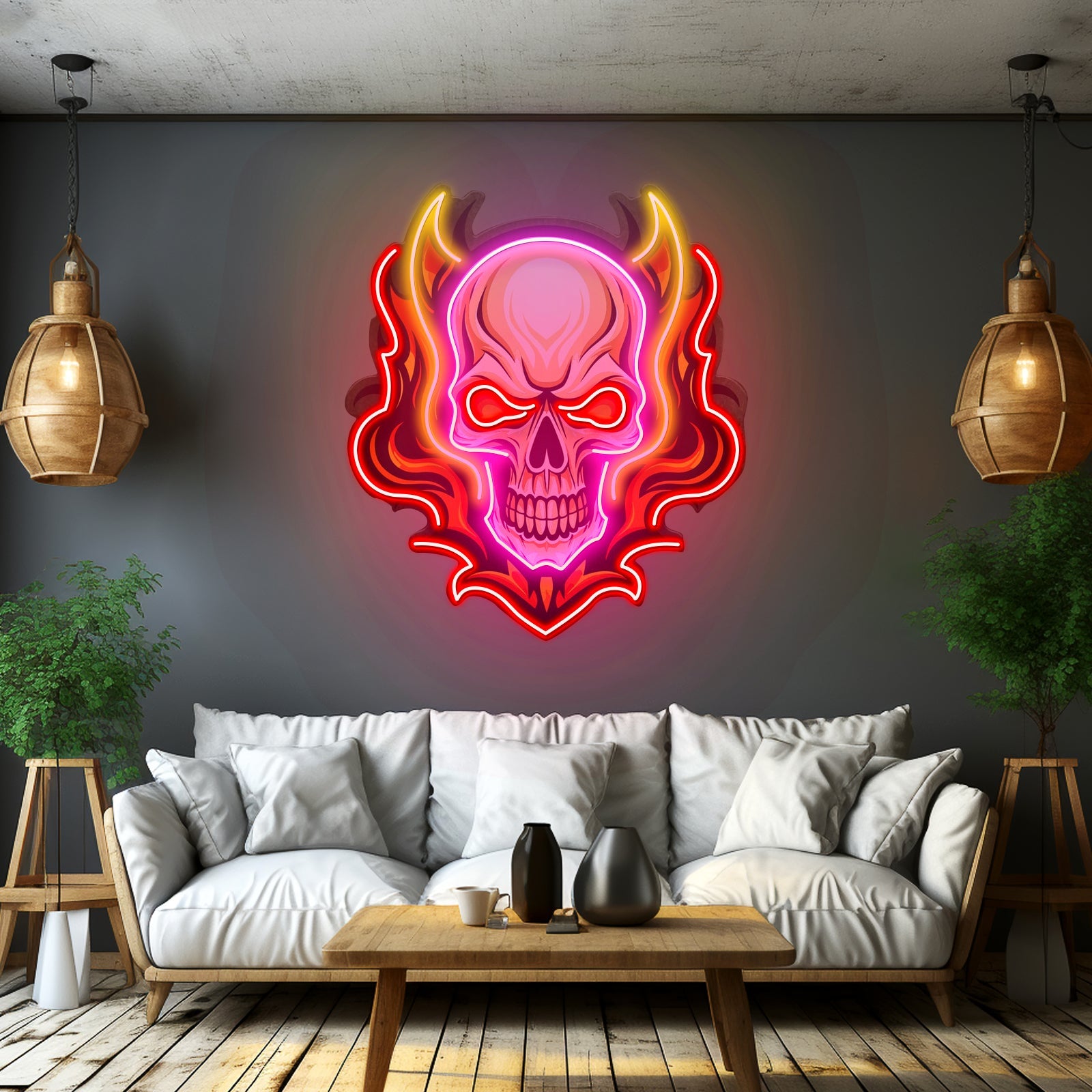 Angry Fire Skull Led Neon Sign Light Custom Led Signs - Shineneon