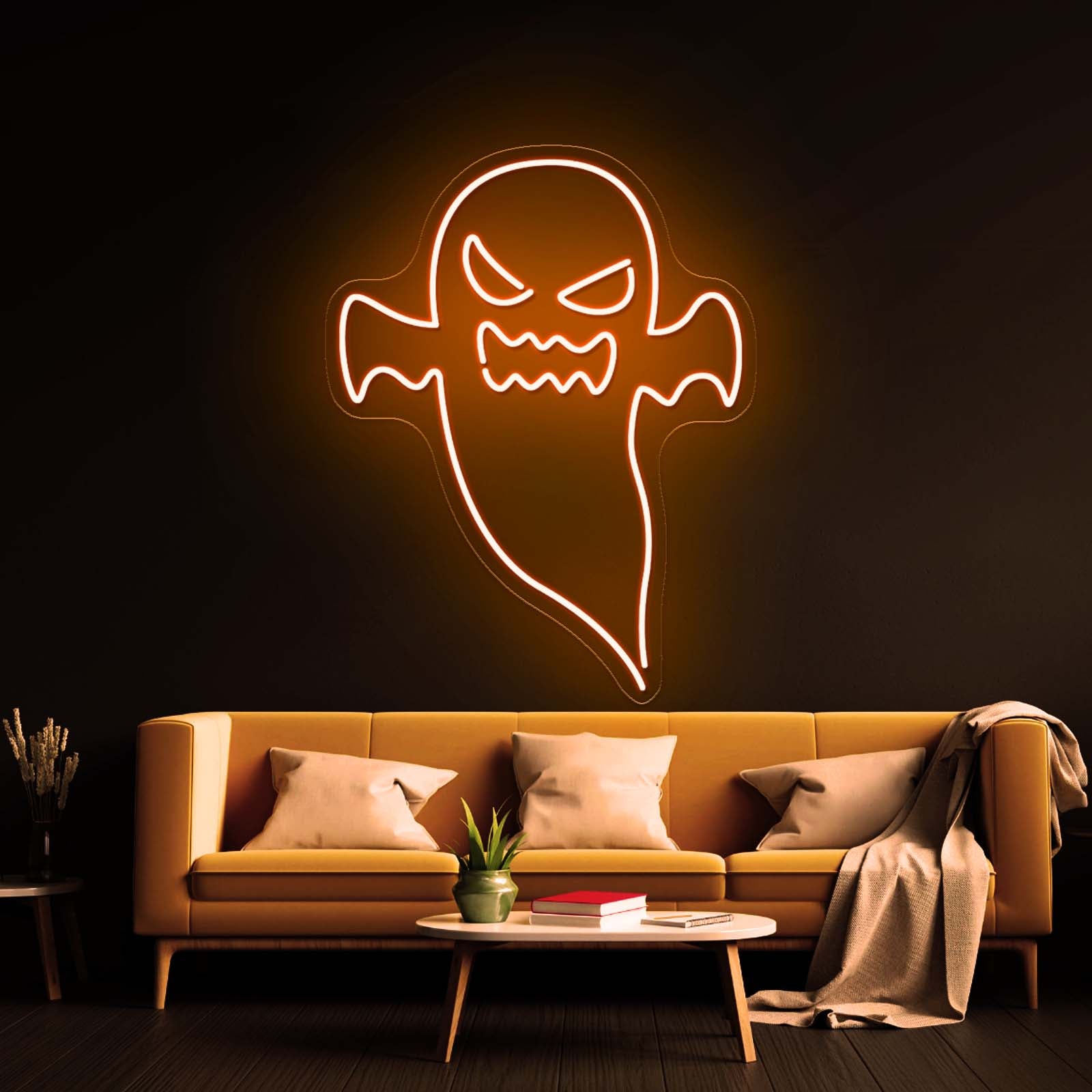 Angry Ghost Happy Halloween Neon Sign
