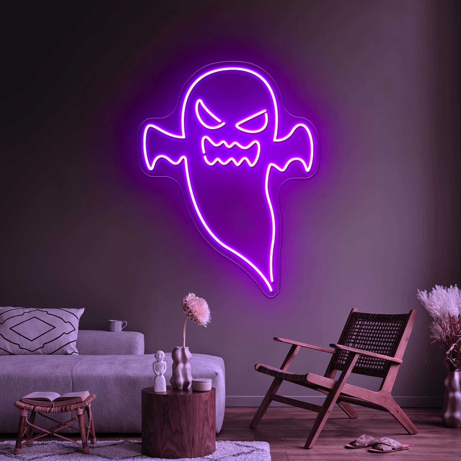Angry Ghost Happy Halloween Neon Sign