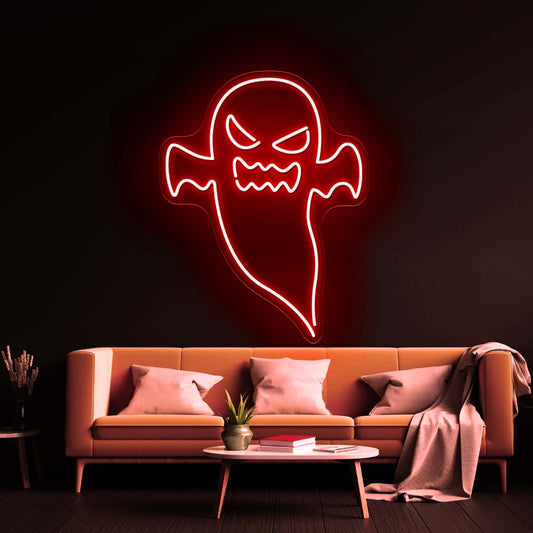 Angry Ghost Happy Halloween Neon Sign