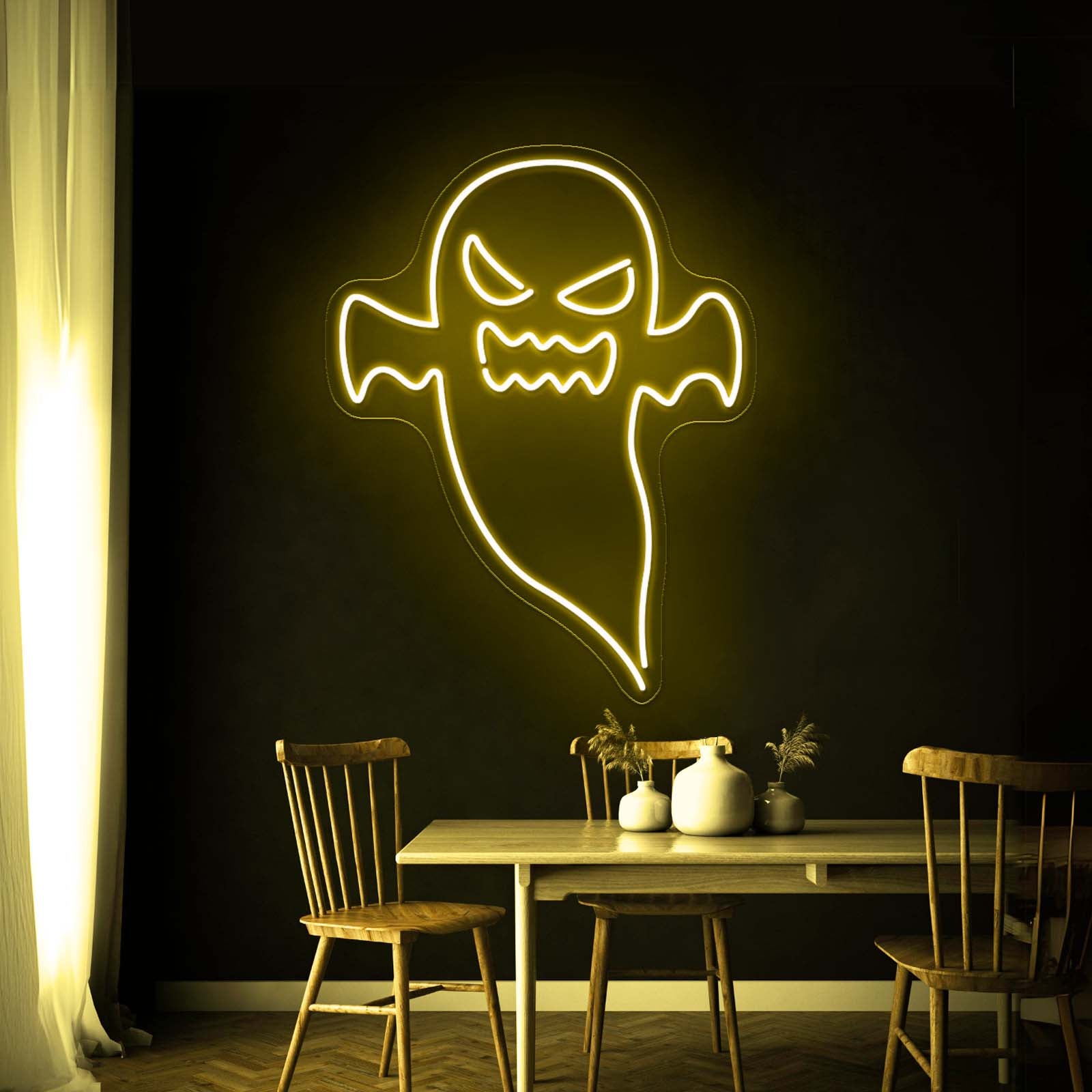 Angry Ghost Happy Halloween Neon Sign