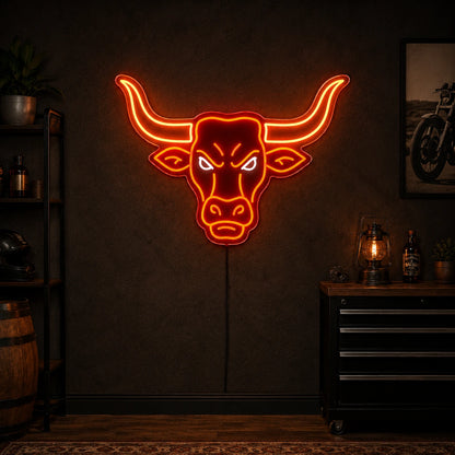 Angry Longhorn Bull Head LED Neon Sign size image