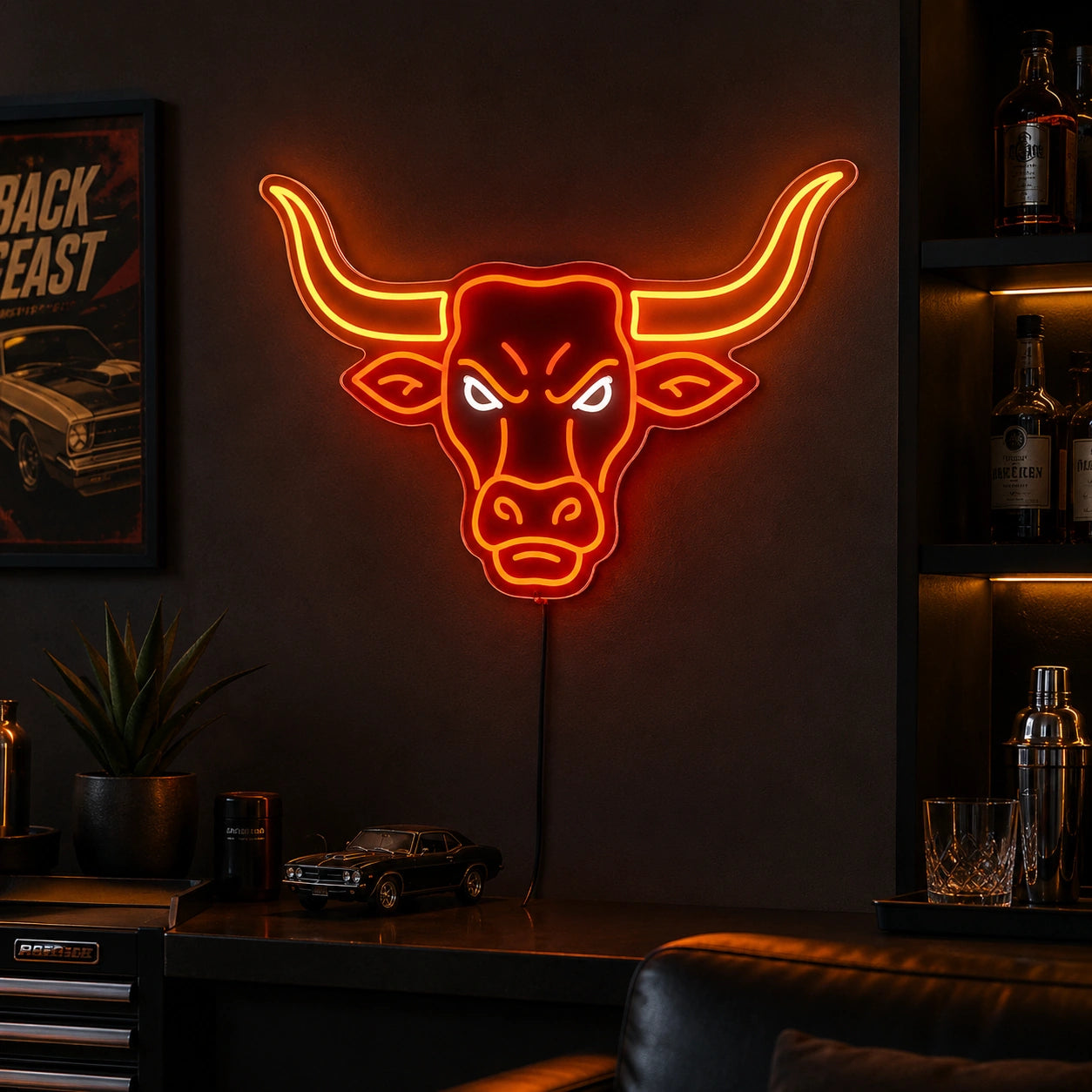 Angry Longhorn Head Neon Sign LED Neon Sign real lifestyle scene