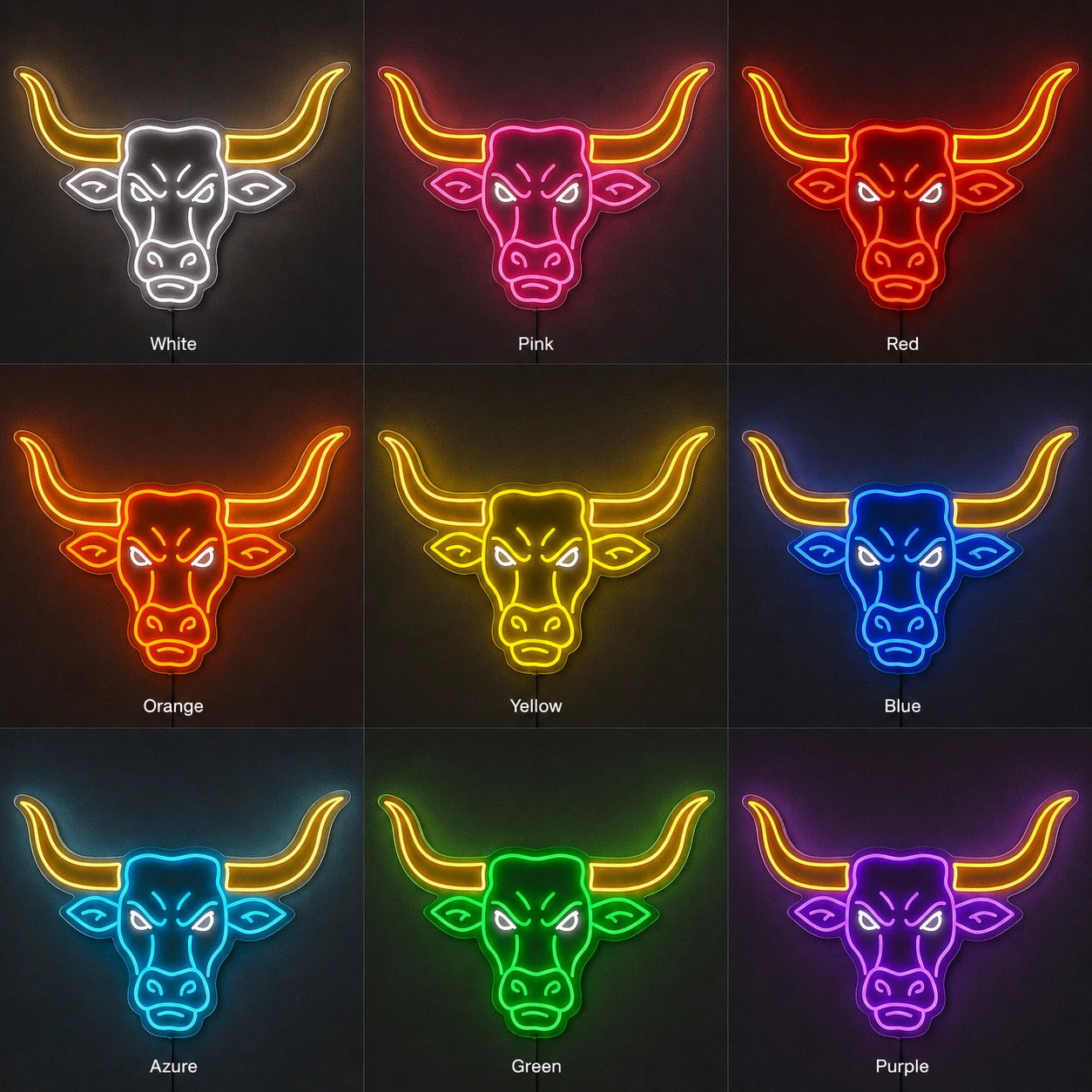 Angry Longhorn Head Neon Sign LED Neon Sign color grid