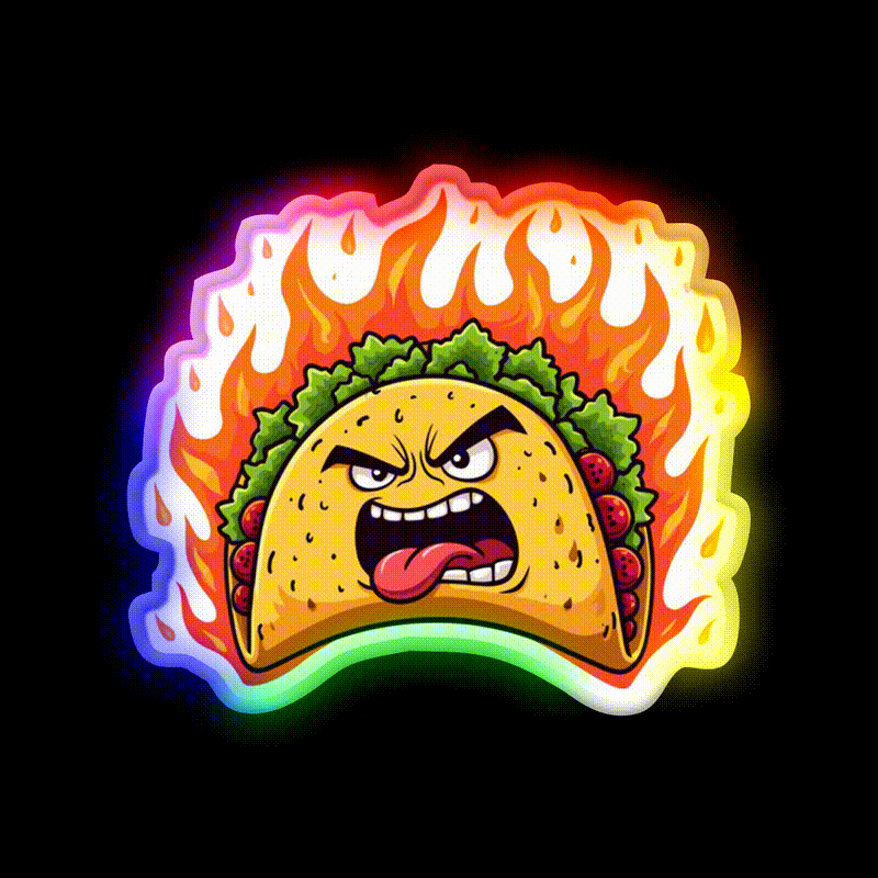 Angry Mexican Taco On Fire Taco Led Neon Sign Mexican Food Sign Rgb Color - LED neon sign close-up detail