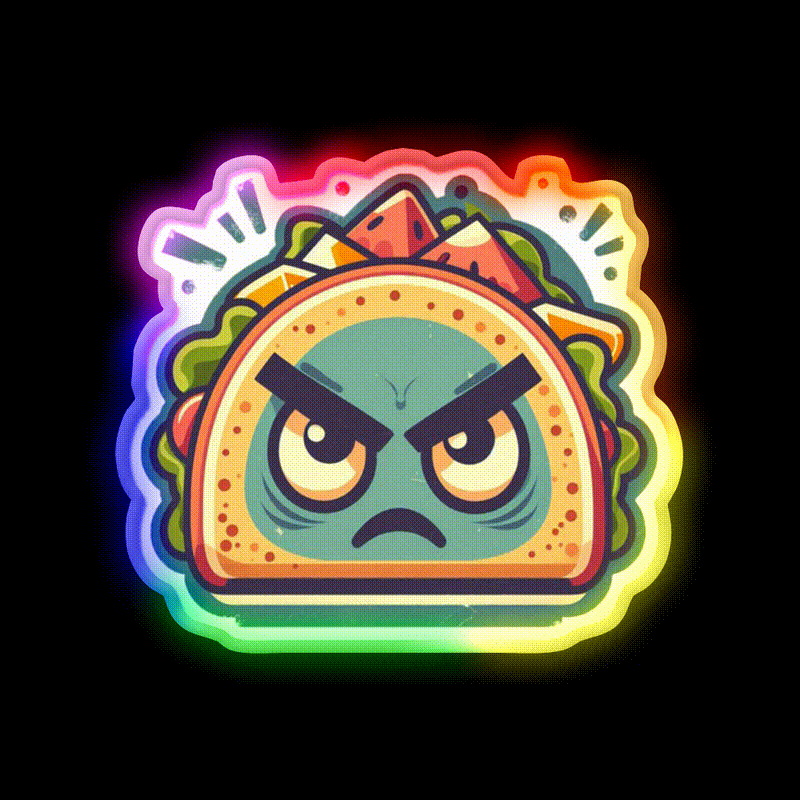 Angry Taco Retro Taco Led Neon Sign Mexican Food Sign Rgb Color - LED neon sign close-up detail