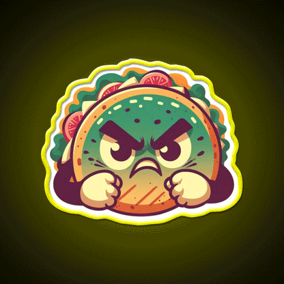 Angry Taco Retro V2 Taco Led Neon Sign Mexican Food Sign Rgb Color - Custom LED neon sign front view