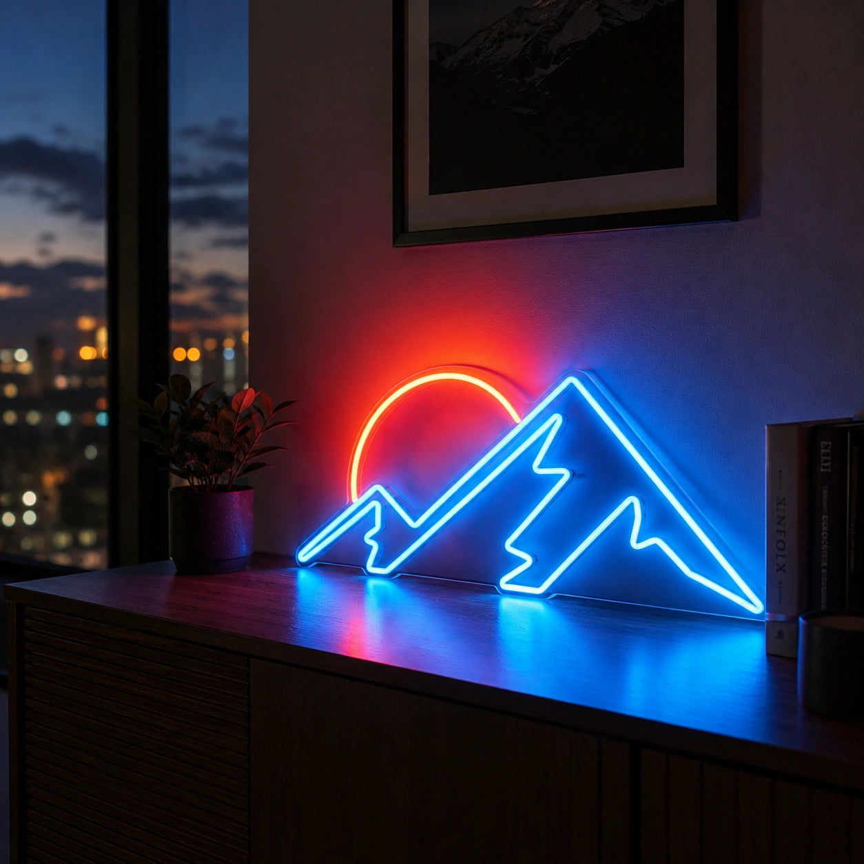 Angular Mountain Sunset LED Neon Sign real lifestyle scene