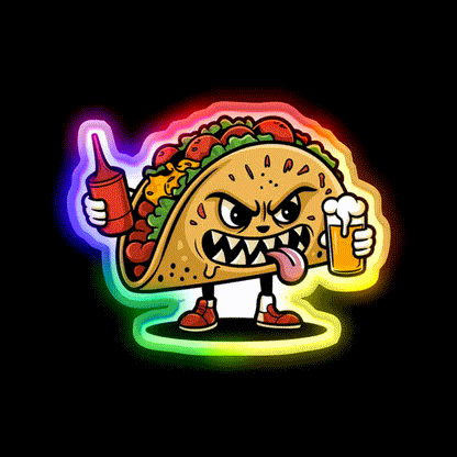 Animated Taco Character Taco Led Neon Sign Mexican Food Sign Rgb Color - LED neon sign close-up detail