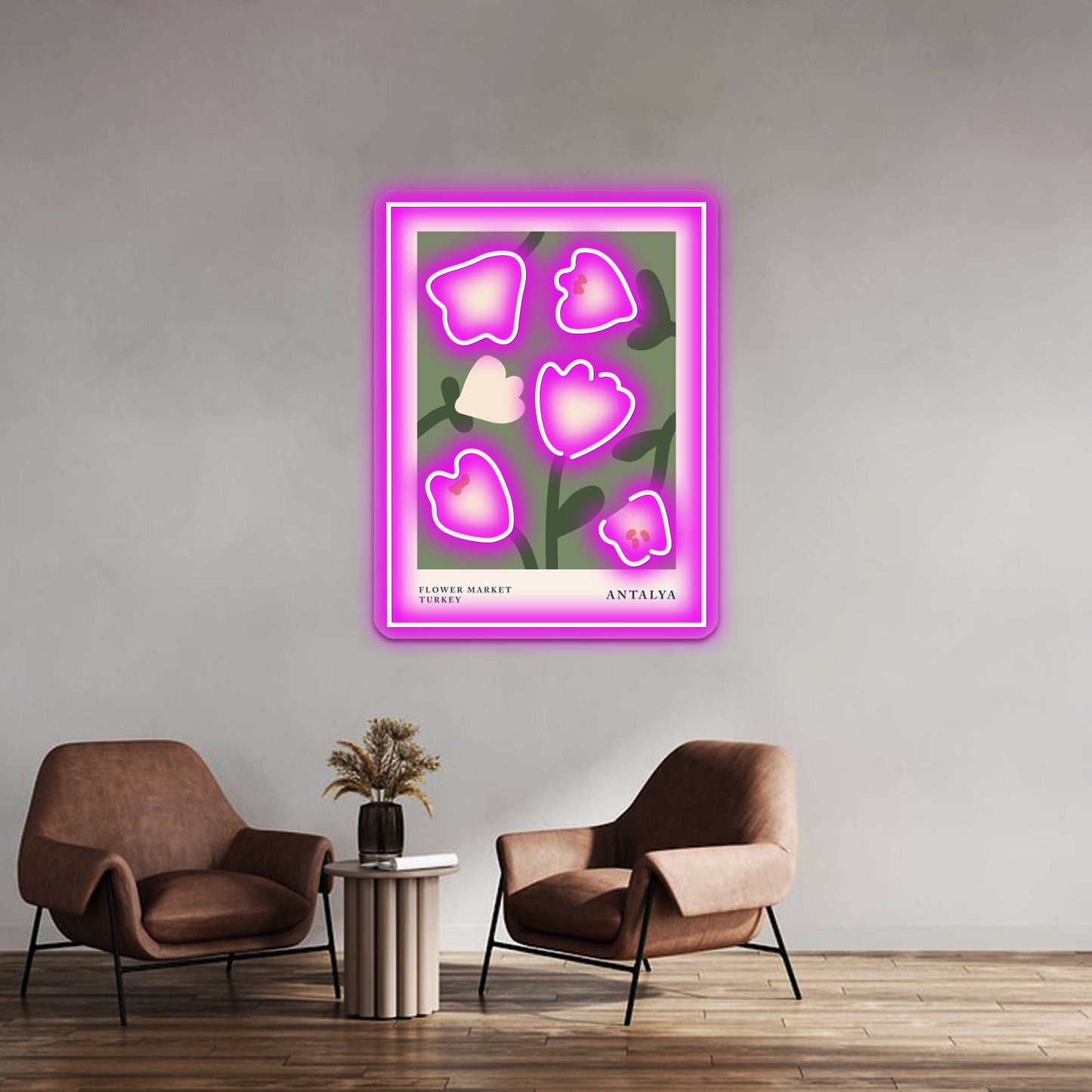 Antalya Aesthetic Tulips Decor Abstract Flowers Wall Artwork Neon Signs