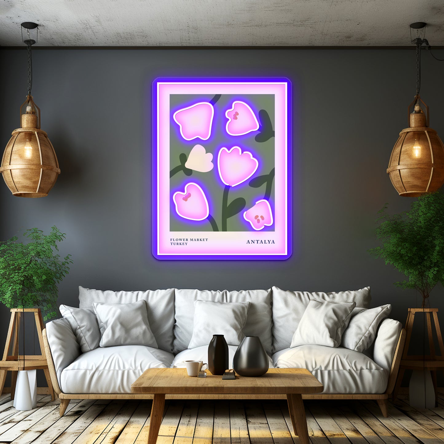 Antalya Aesthetic Tulips Decor Abstract Flowers Wall Artwork Neon Signs