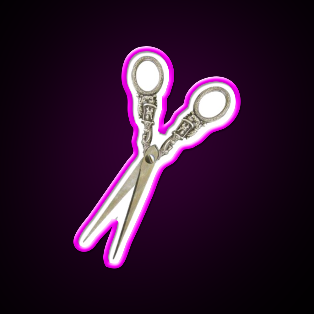 Antique Hair Scissors Barber Shop Haircut Led Neon Sign - Neon sign mounted on wall in room