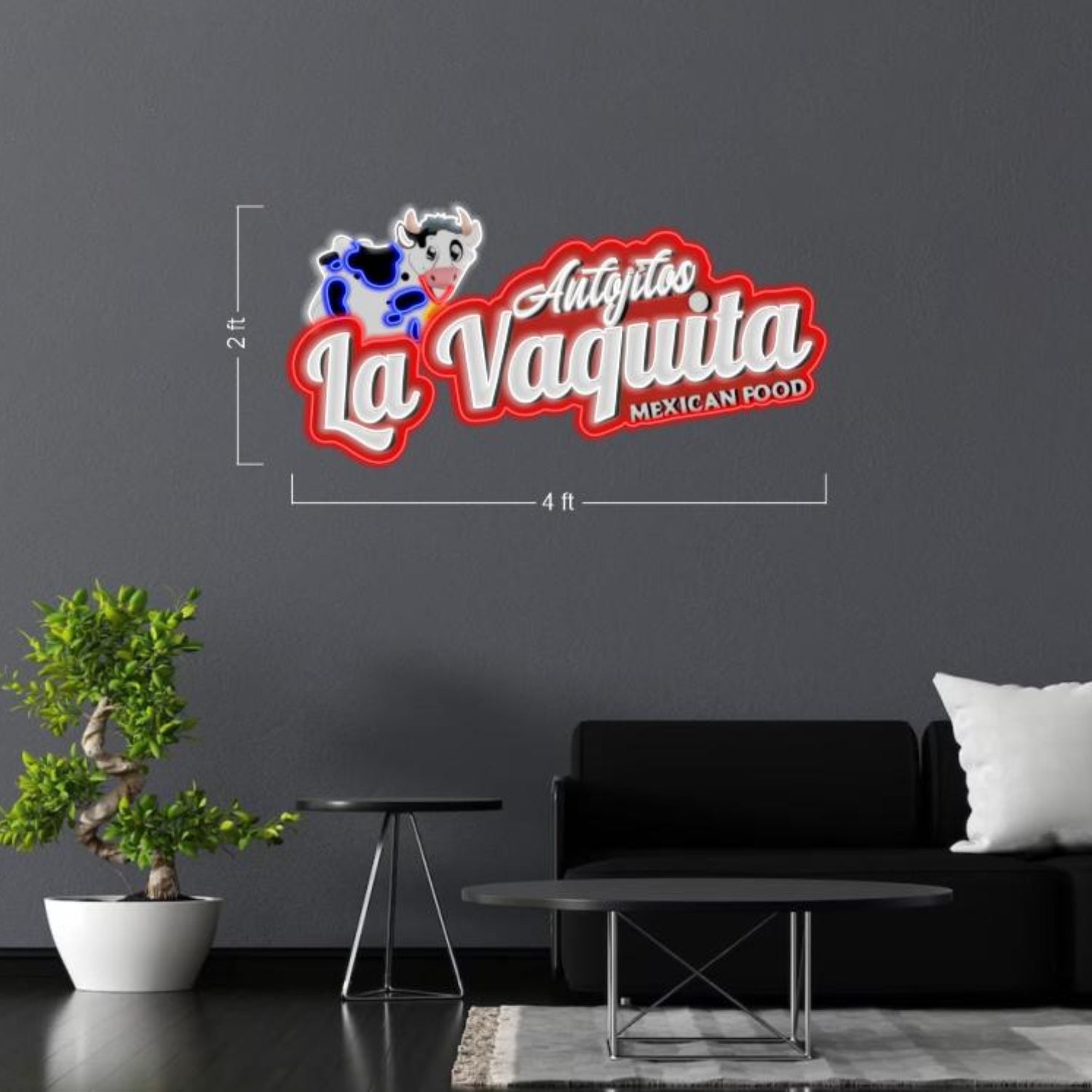 Antojitos La Vaquita Red White Cow Led Neon Sign For Mexican Restaurant Decor | Shineneon