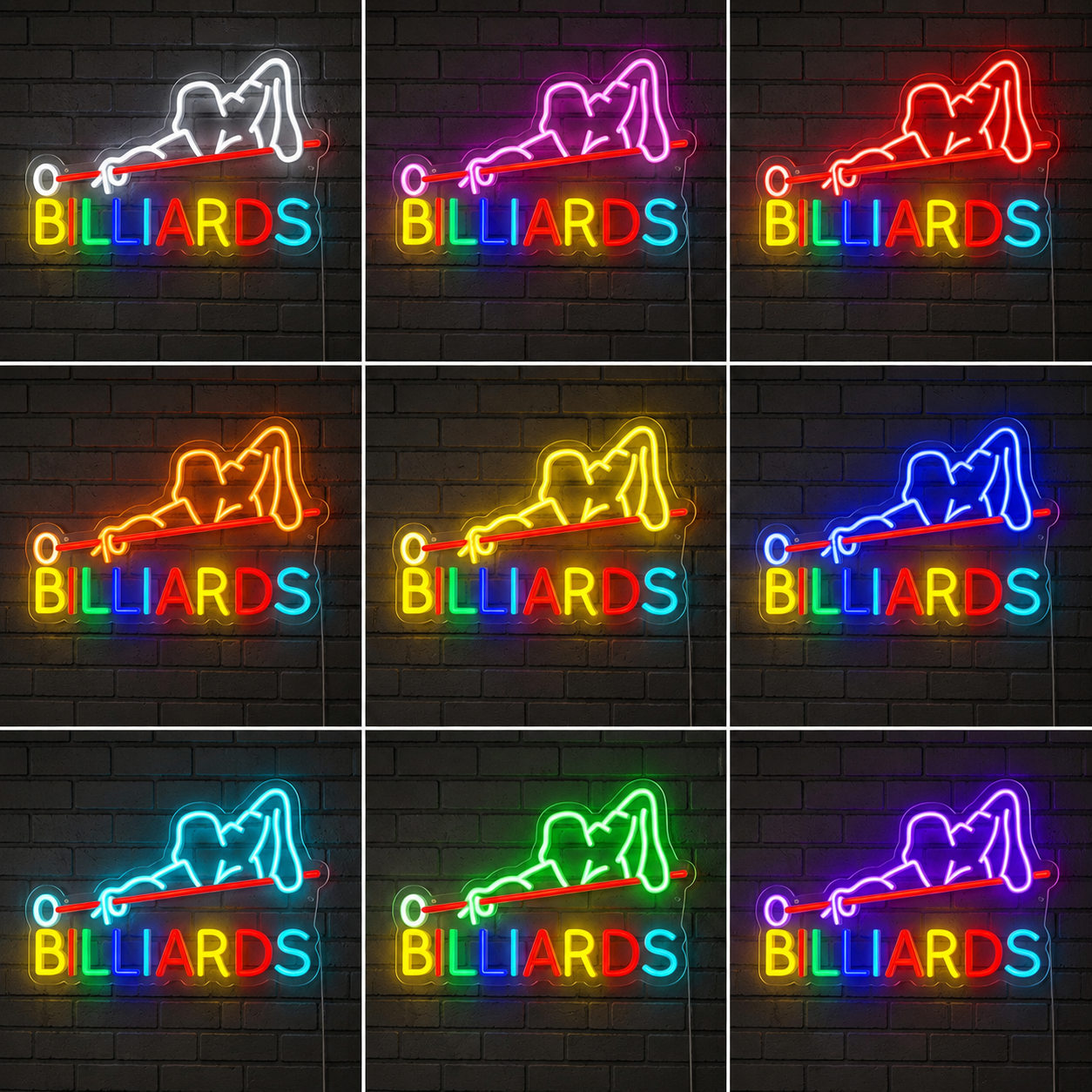 Aoizgmy Billiards Neon LED Wall Sign Pool Table Design For Game Room LED Neon Sign color grid