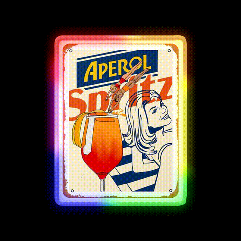 Aperol Spritz Art Print Cocktail Bar Decor Led Neon Sign Rgb Color - LED neon sign close-up detail