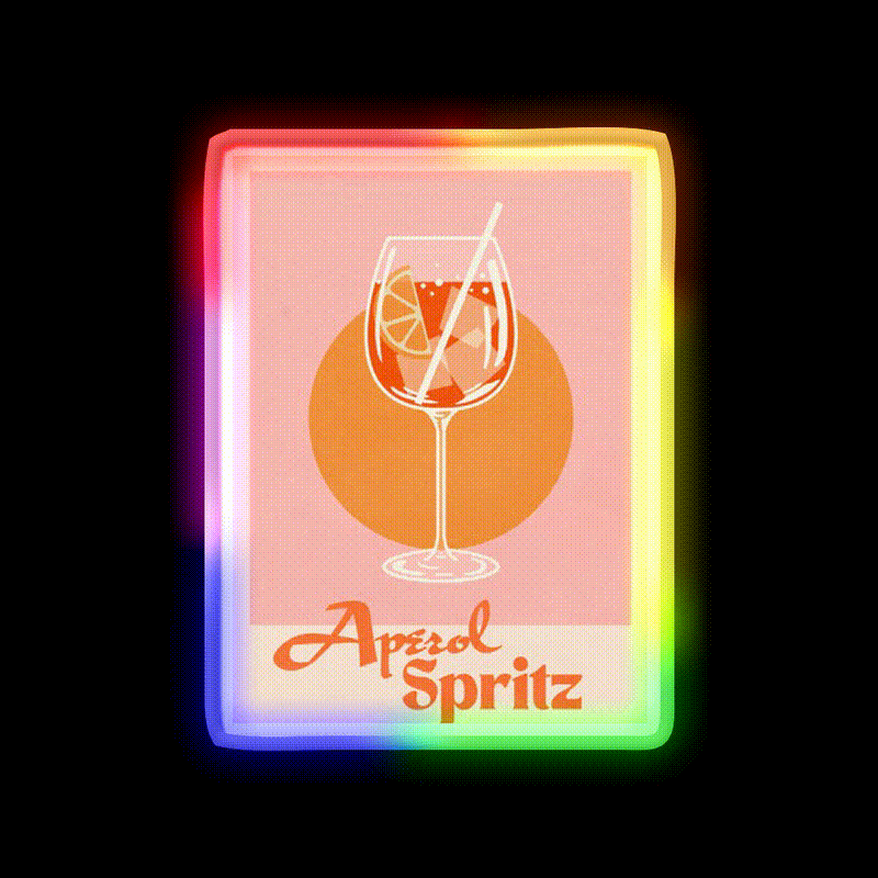 Aperol Spritz Print Cocktail Bar Decor Led Neon Sign Rgb Color - LED neon sign close-up detail
