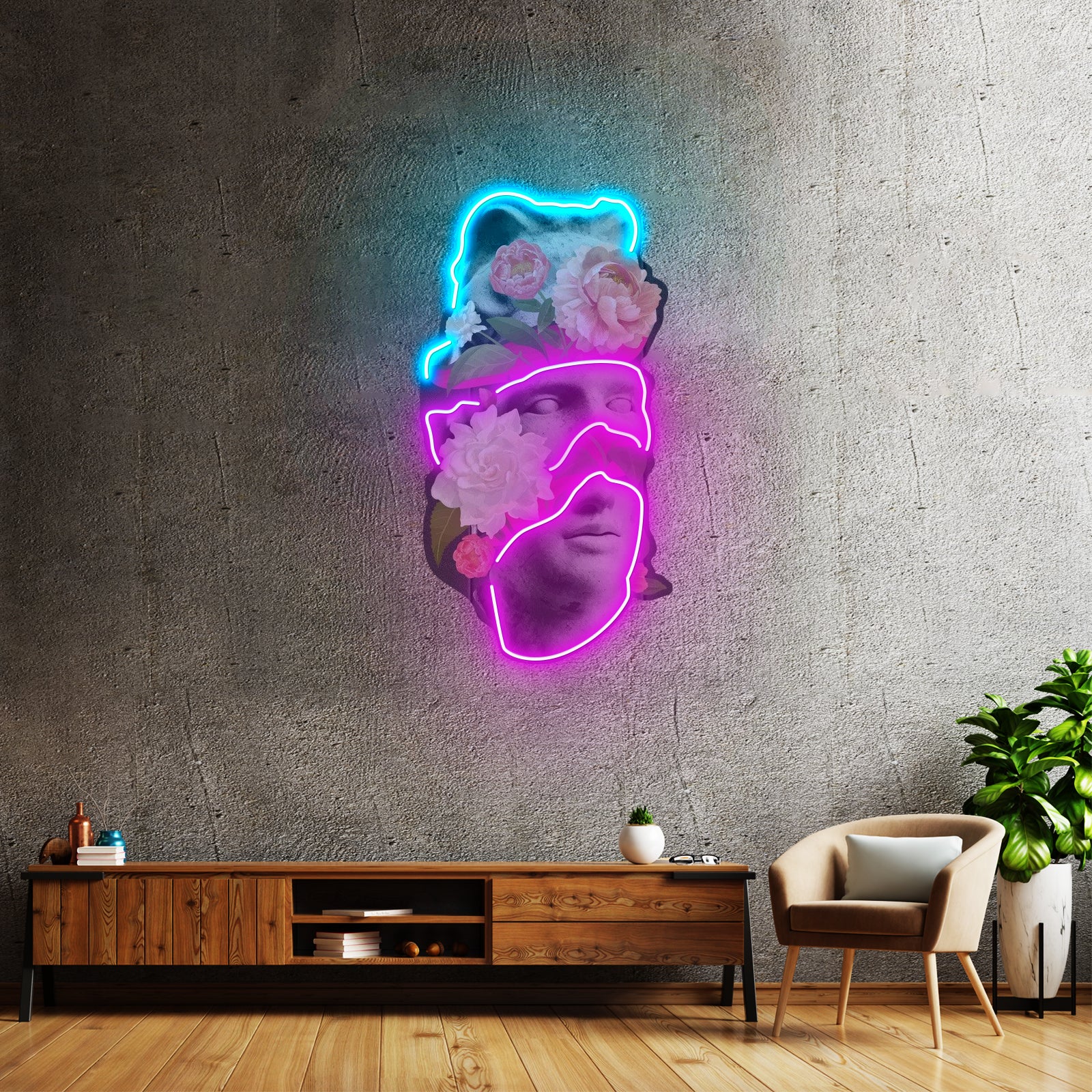 Apollo Flower Head Neon Artwork For Sale For Sale - Size and dimension reference