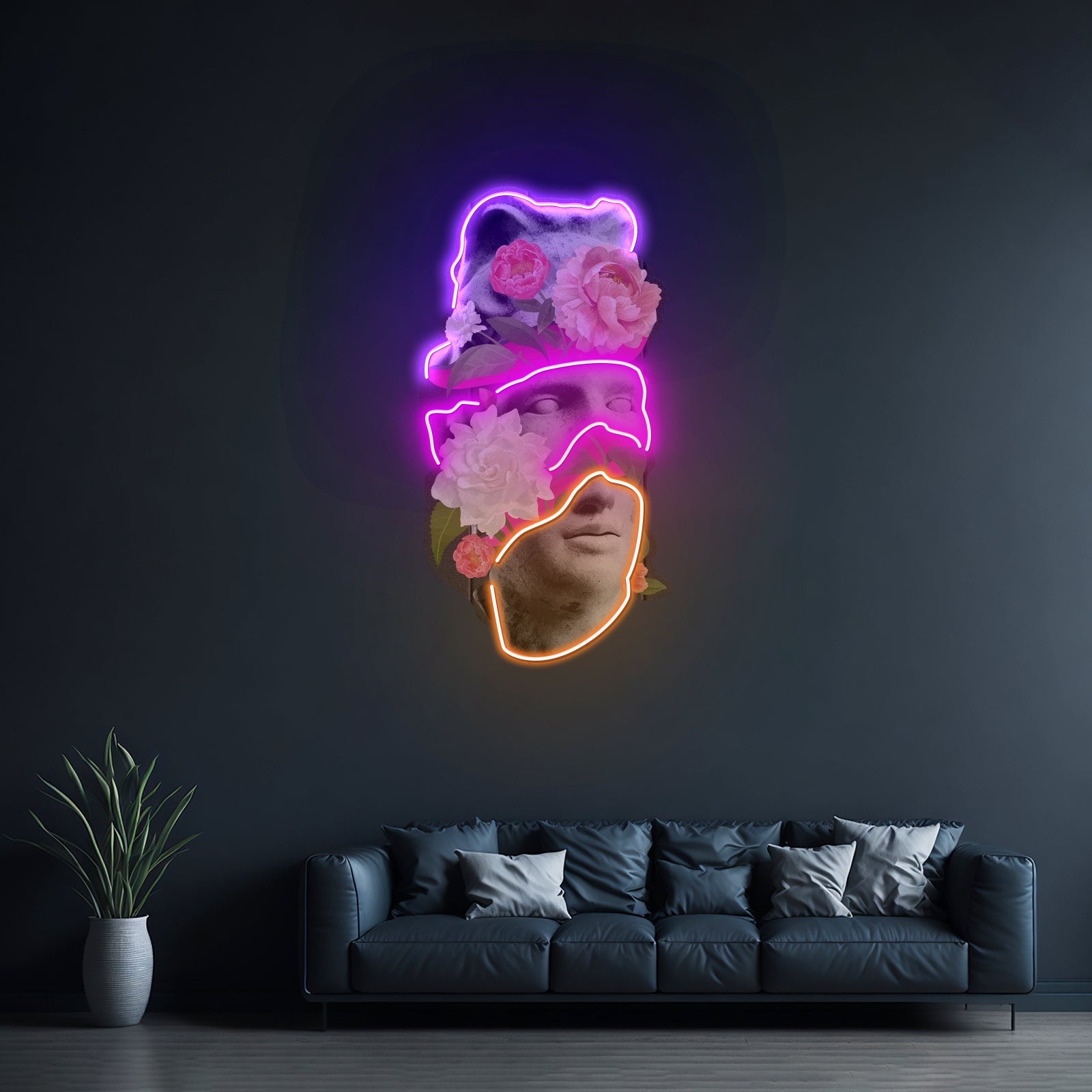 Apollo Flower Head Neon Artwork For Sale For Sale - Neon sign mounted on wall in room