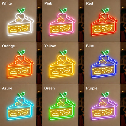 Apple Pie Slice LED Neon Sign day and night comparison