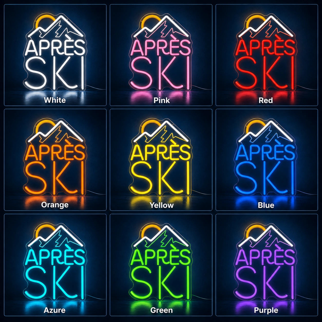Apres Ski Social Club LED Neon Sign day and night comparison
