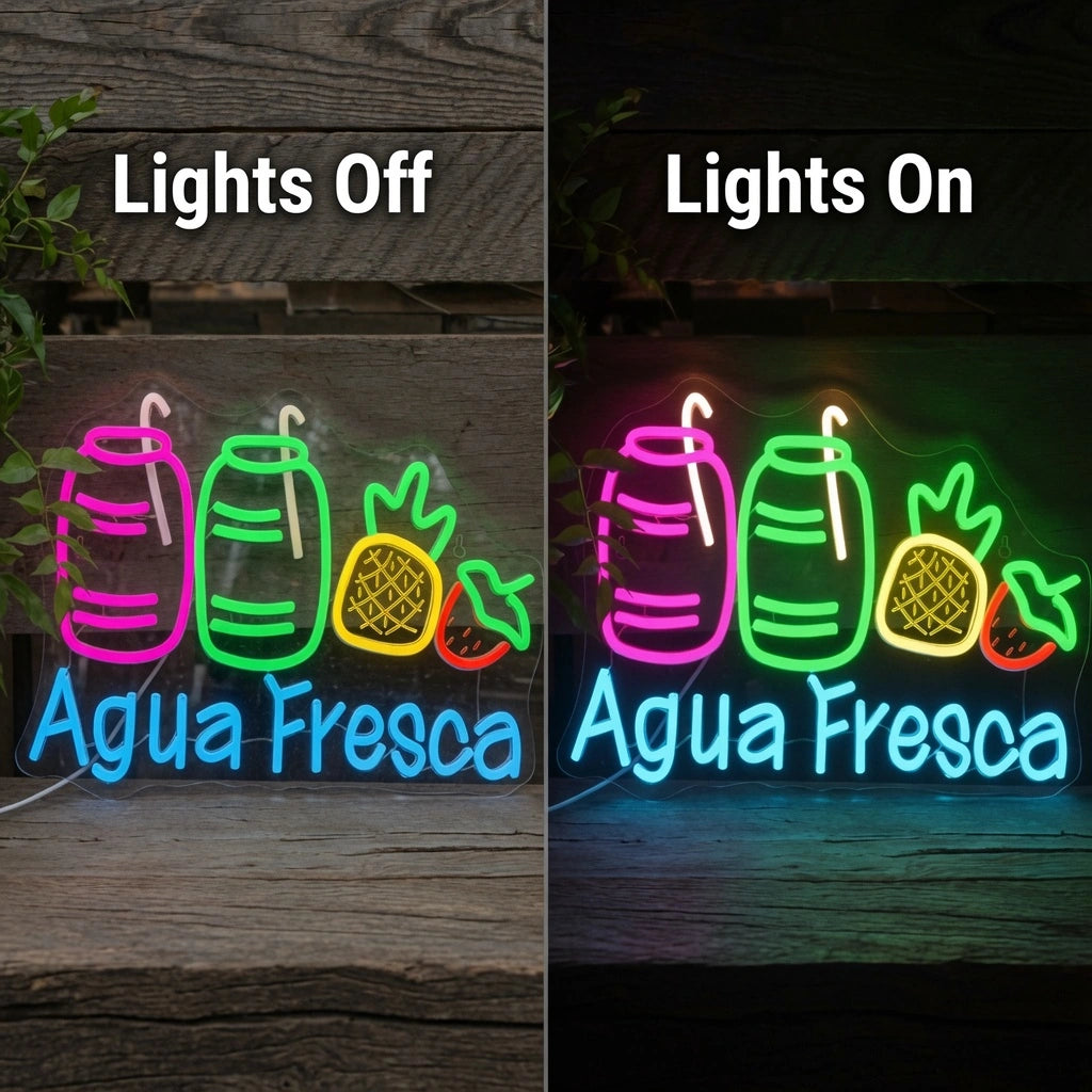 Aqua Fresca Wall Decor LED Neon Sign - 06 Day Night Comparison