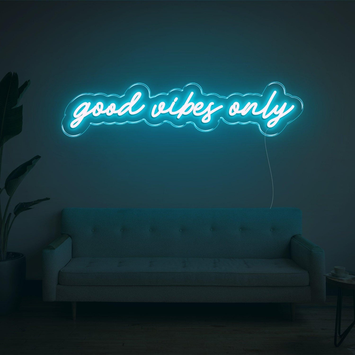 Aqua Good Vibes Only Handwritten Led Neon Sign For Cozy Indoor Decor | Shineneon