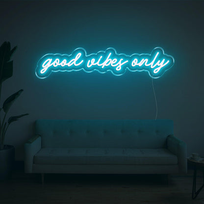 Aqua Good Vibes Only Handwritten Led Neon Sign For Cozy Indoor Decor | Shineneon