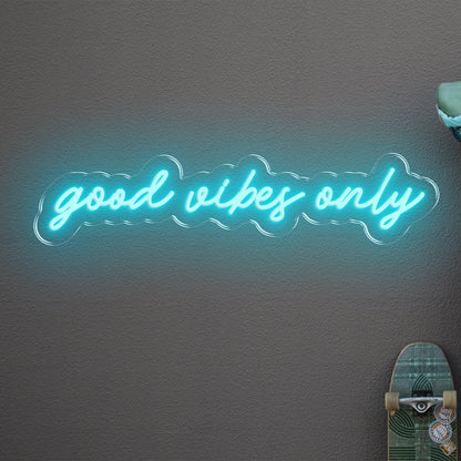 Aqua Good Vibes Only Handwritten Led Neon Sign For Cozy Indoor Decor | Shineneon