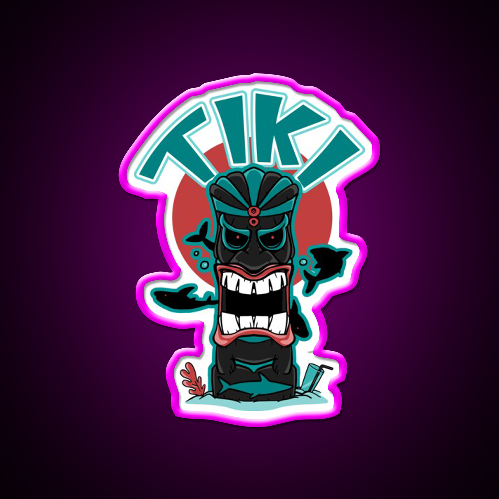 Aquatic Tiki Mask Cocktail Bar Decor Led Neon Sign Rgb Color - Neon sign mounted on wall in room