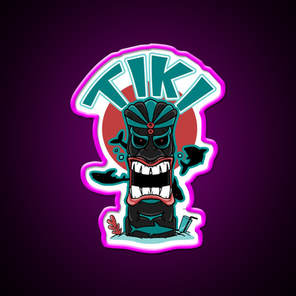 Aquatic Tiki Mask Cocktail Bar Decor Led Neon Sign Rgb Color - Neon sign mounted on wall in room