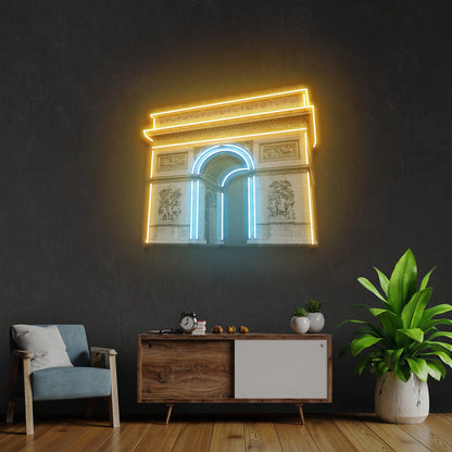 Arc De Triomphe Blue-Yellow Uv Printed Led Neon Sign Acrylic Wall Art Decor | Shineneon