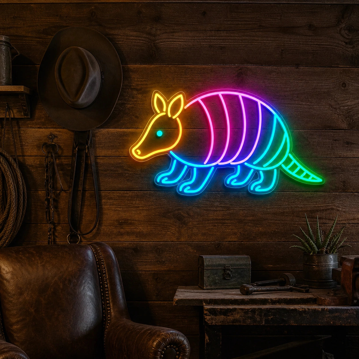 Armadillo Outline Vintage LED Neon Sign real lifestyle scene