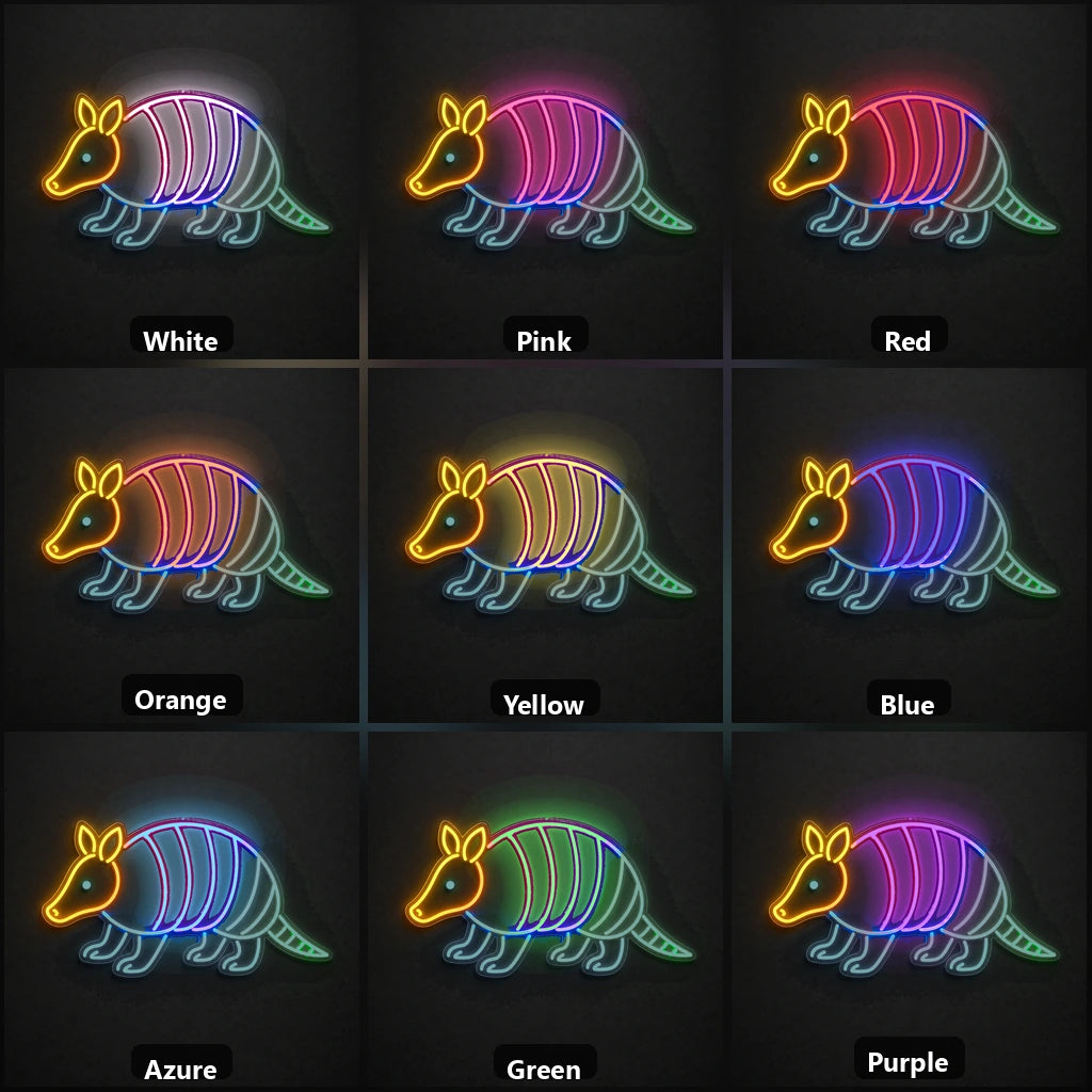 Armadillo Outline Vintage LED Neon Sign color grid