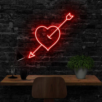 Arrow Through Heart Red Led Neon Sign For Romantic Indoor Decor | Shineneon