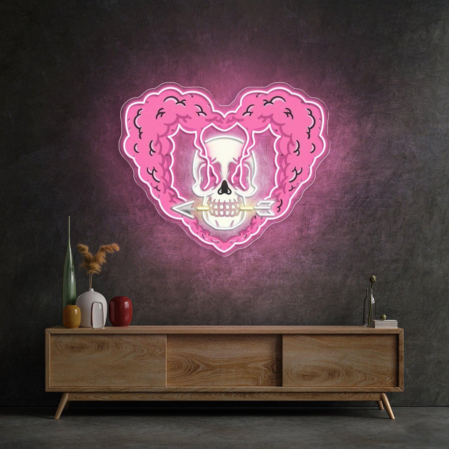 Arrow Through My Heart Pink And White Uv Printed Led Neon Sign Artwork | Shineneon