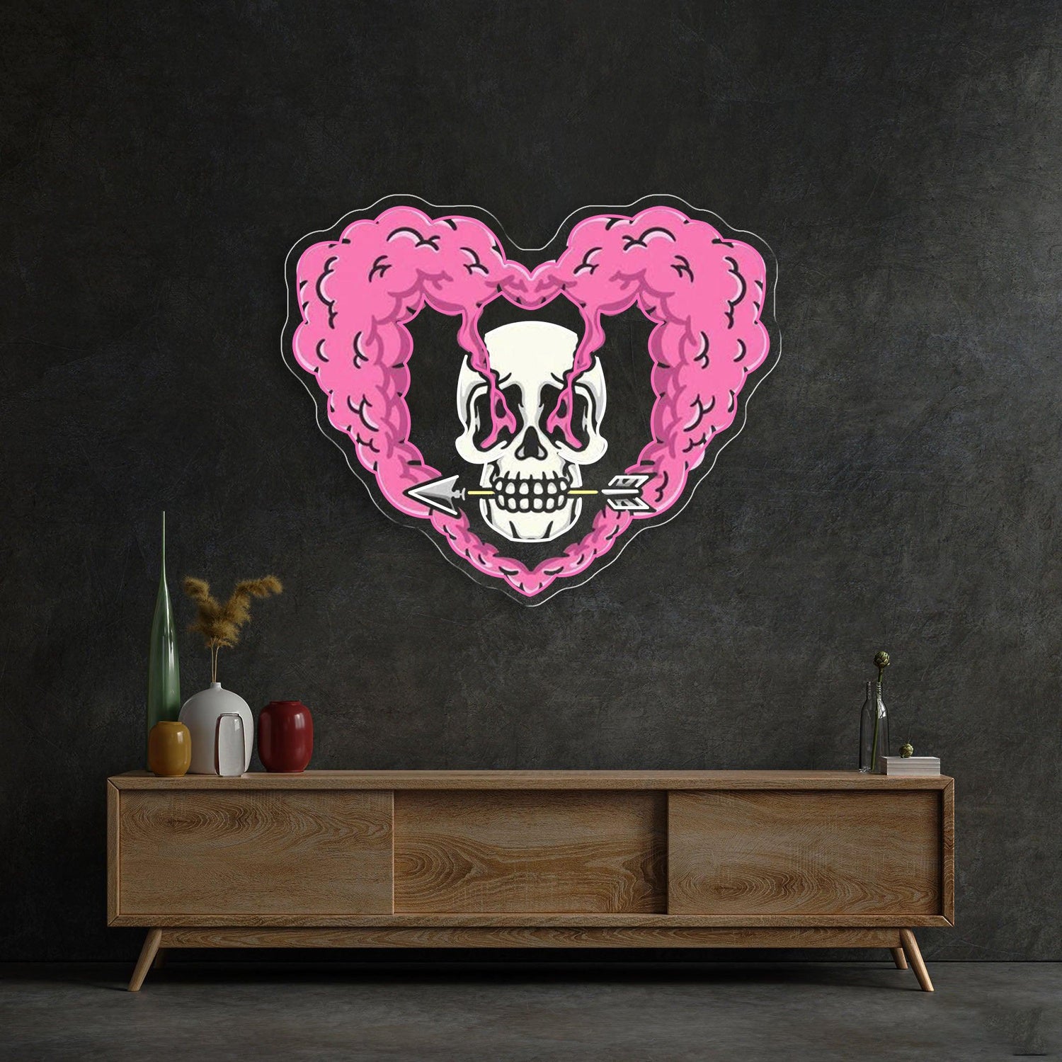 Arrow Through My Heart Pink And White Uv Printed Led Neon Sign Artwork | Shineneon