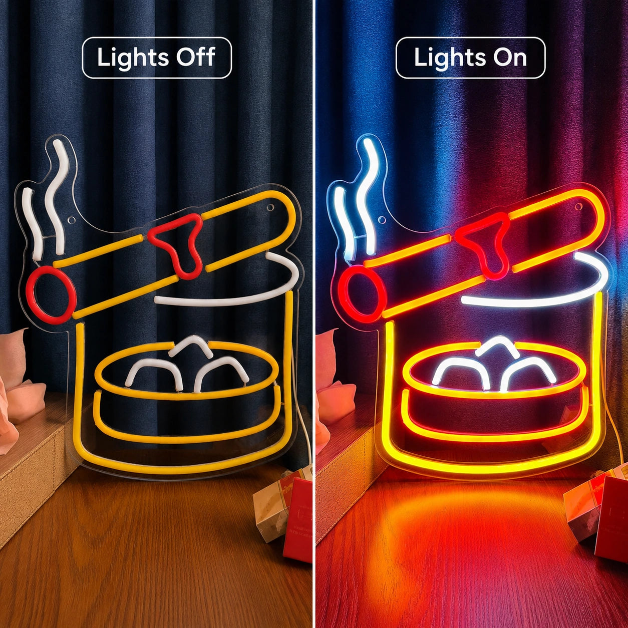 Ashtray Cigar Neon Sign LED Neon Sign day and night comparison