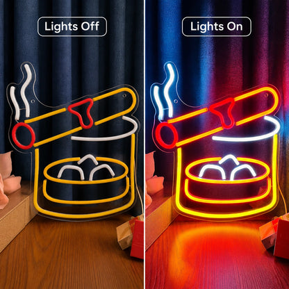Ashtray Cigar Neon Sign LED Neon Sign day and night comparison
