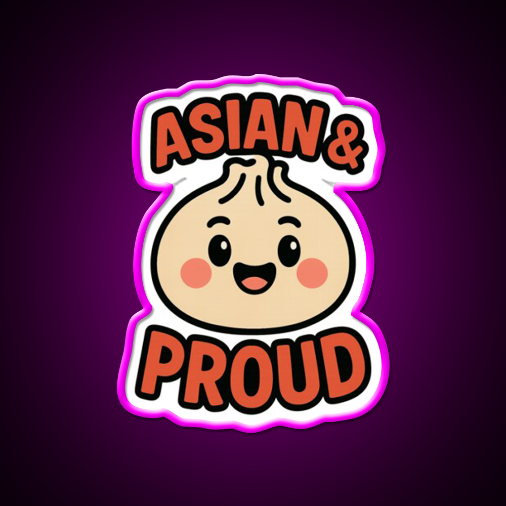 Asian Dumpling Character For Aapi Month Pride Asian Cultural Led Neon Sign Rgb Color - Neon sign mounted on wall in room