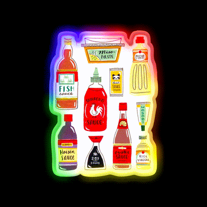 Asian Seasonings Led Neon Sign Chinese Food Rgb Color - LED neon sign close-up detail