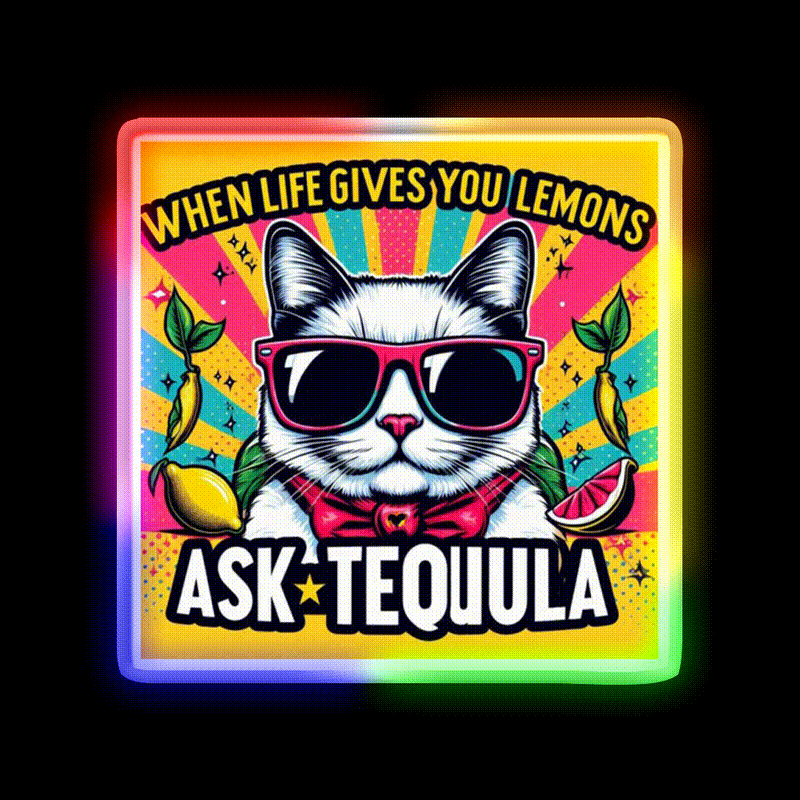 Ask Tequila Party Drink Tequila Led Neon Sign Rgb Color - LED neon sign close-up detail