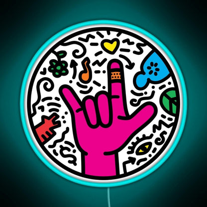 Asl Sign For I Love You Pop Art Style White Rgb Led Neon Sign Pop Wall Art - Shineneon