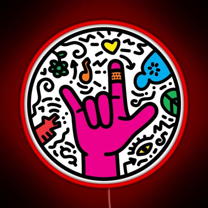 Asl Sign For I Love You Pop Art Style White Rgb Led Neon Sign Pop Wall Art - Shineneon