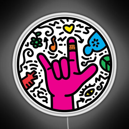 Asl Sign For I Love You Pop Art Style White Rgb Led Neon Sign Pop Wall Art - Shineneon