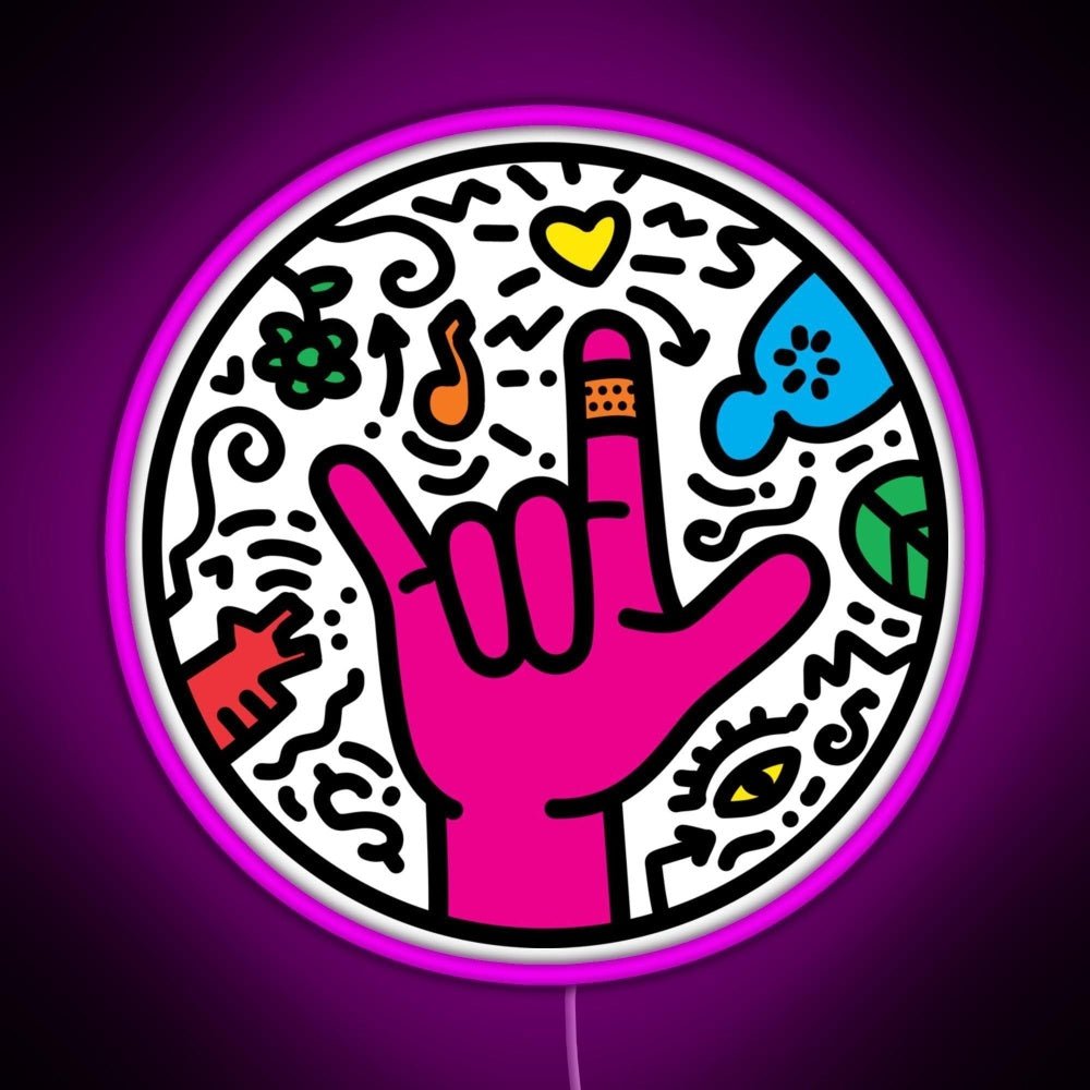 Asl Sign For I Love You Pop Art Style White Rgb Led Neon Sign Pop Wall Art - Shineneon