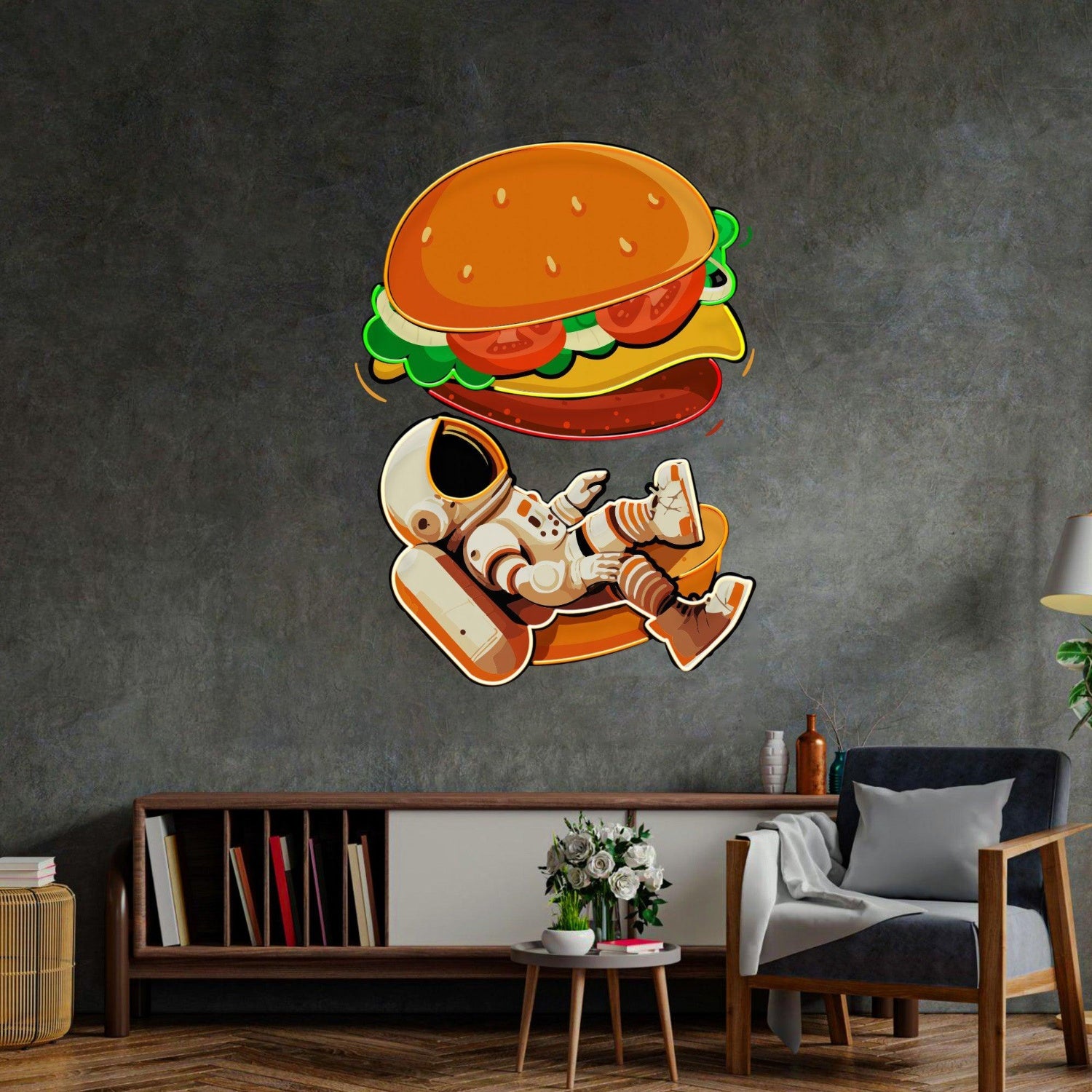 Astronaut And Burger Acrylic Artwork Led Neon Sign | Shineneon